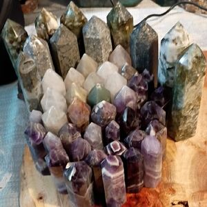 Assorted Polished Crystal Towers - Purple, Green, White Decorative Set